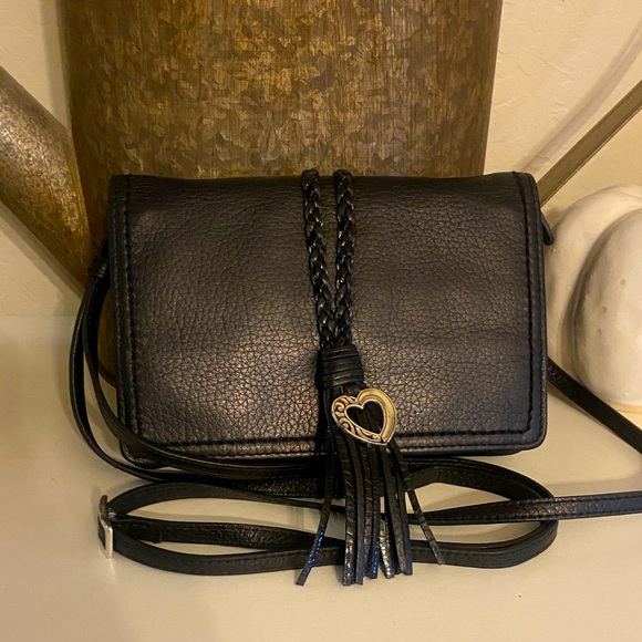 Brighton Barbados Crossbody Organizer Wallet Handbag 7.5"Wx5Ht Dark Blue Leather - Picture 1 of 9